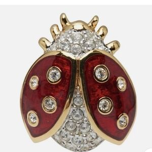 Swarovski SIGNED Lady Bug Pin. Red Enamel With Inset Crystals.